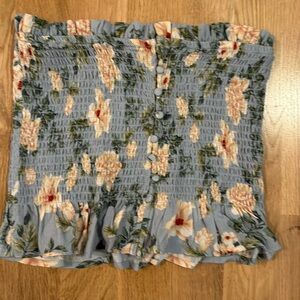 American Eagle Smocked Tube Top, Light Blue Floral, S